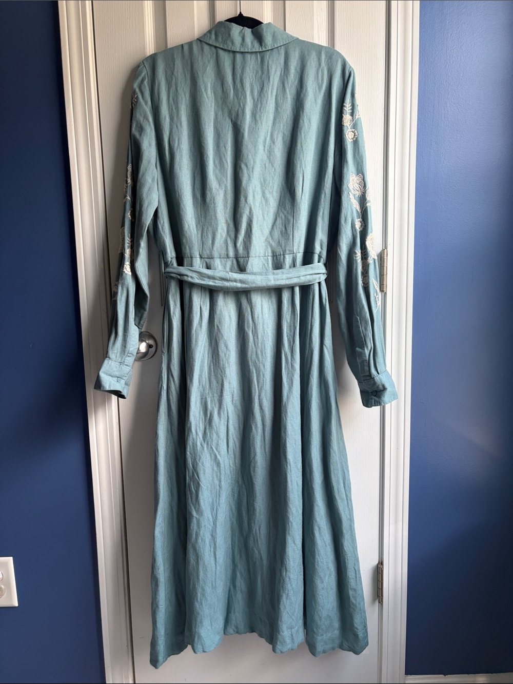 Crown & Ivy Embroidered Teal Button-Front Shirt Dress with Belt Size XL - Picture 9 of 14